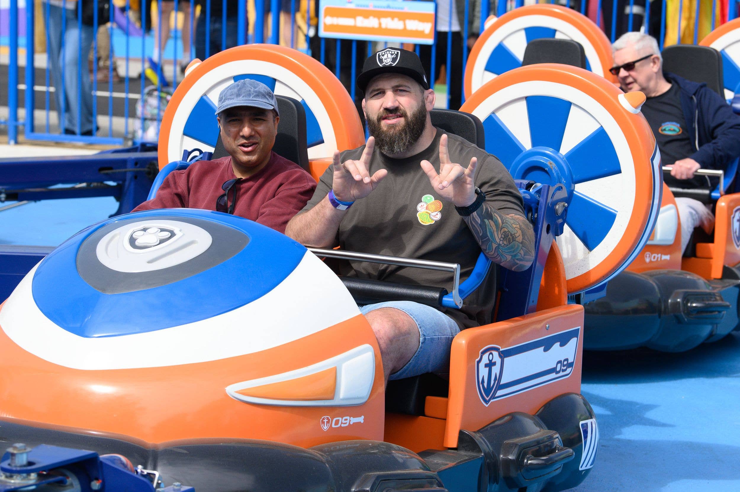 Joe Marler and Nick Mohammed at the opening of the World of PAW Patrol earlier today