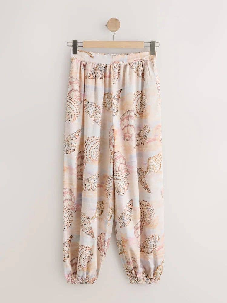 Pink Shell Print National Trust Balloon Trousers With Linen