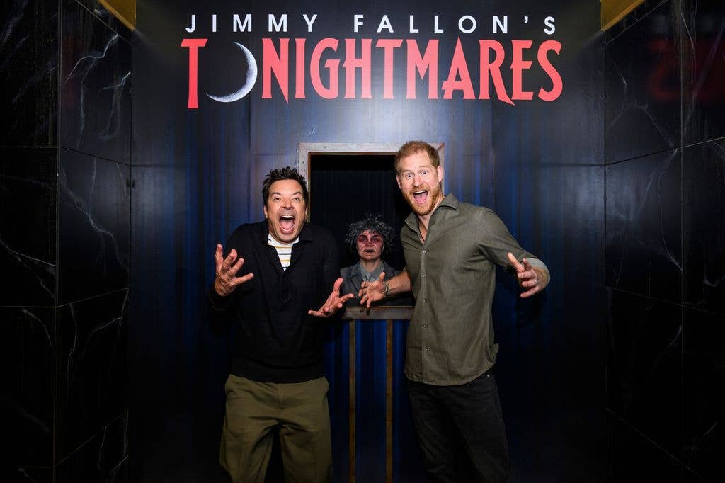 Prince Harry got his scare on with Jimmy Fallon in 2024 during a visit to the spooky maze Tonightmares at Rockefeller Center.