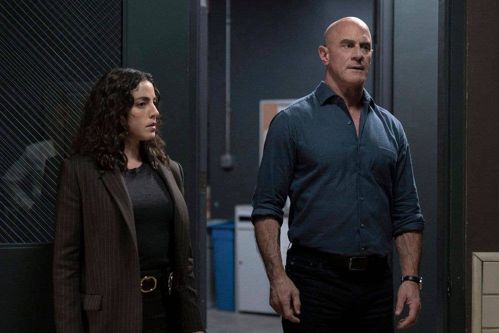  Pictured: (l-r) Olivia Thirlby as Det. Frances Tanner, Chris Meloni as Det. Elliot Stabler -- (Photo by: David Holloway/PEACOCK)