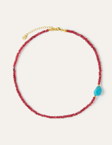 Felice Red Jade and Turquoise Beaded Necklace
