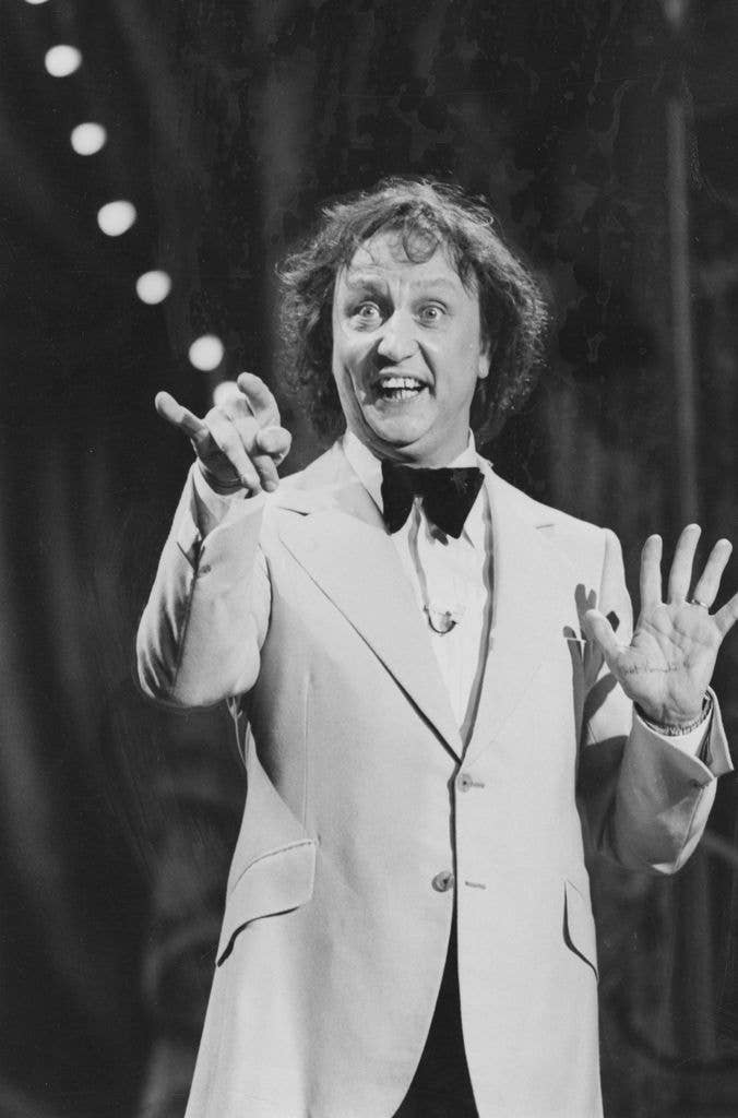 Ken Dodd on stage during 'The Good Old Days' show in 1979.