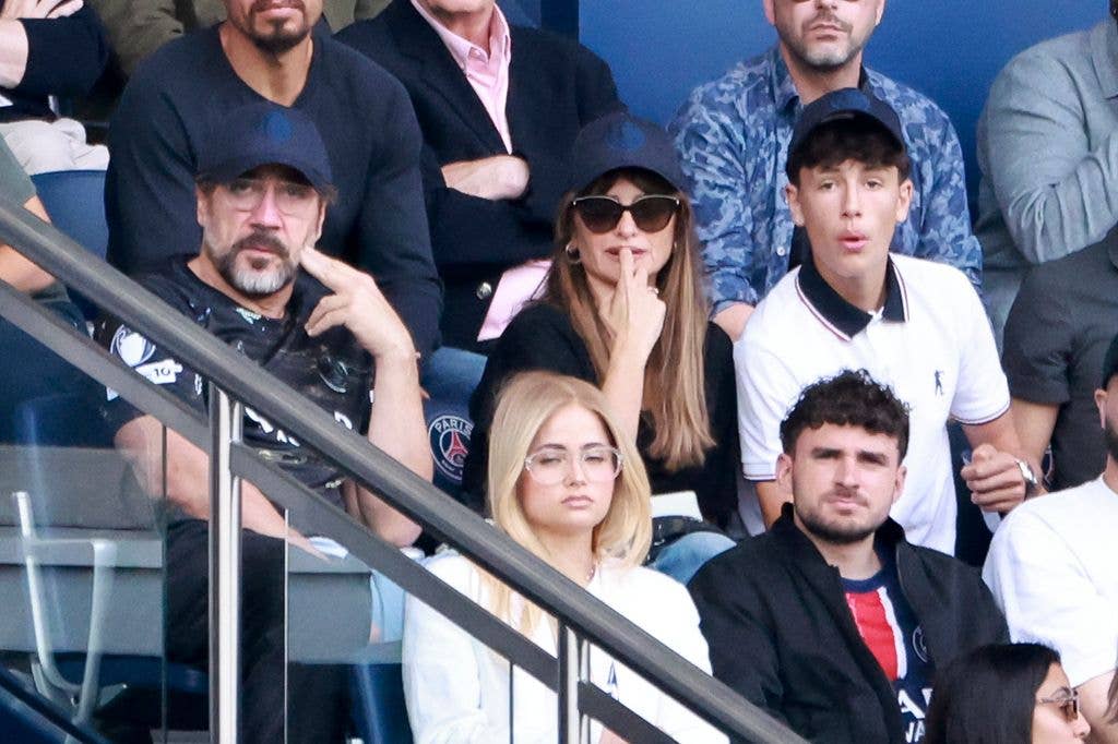Penelope Cruz and her husband Javier Bardem attend the Ligue 1 McDonald's football match between Paris Saint-Germain (PSG) and FC Lorient at Parc des Princes stadium on May 2, 2026 in Paris, France.
