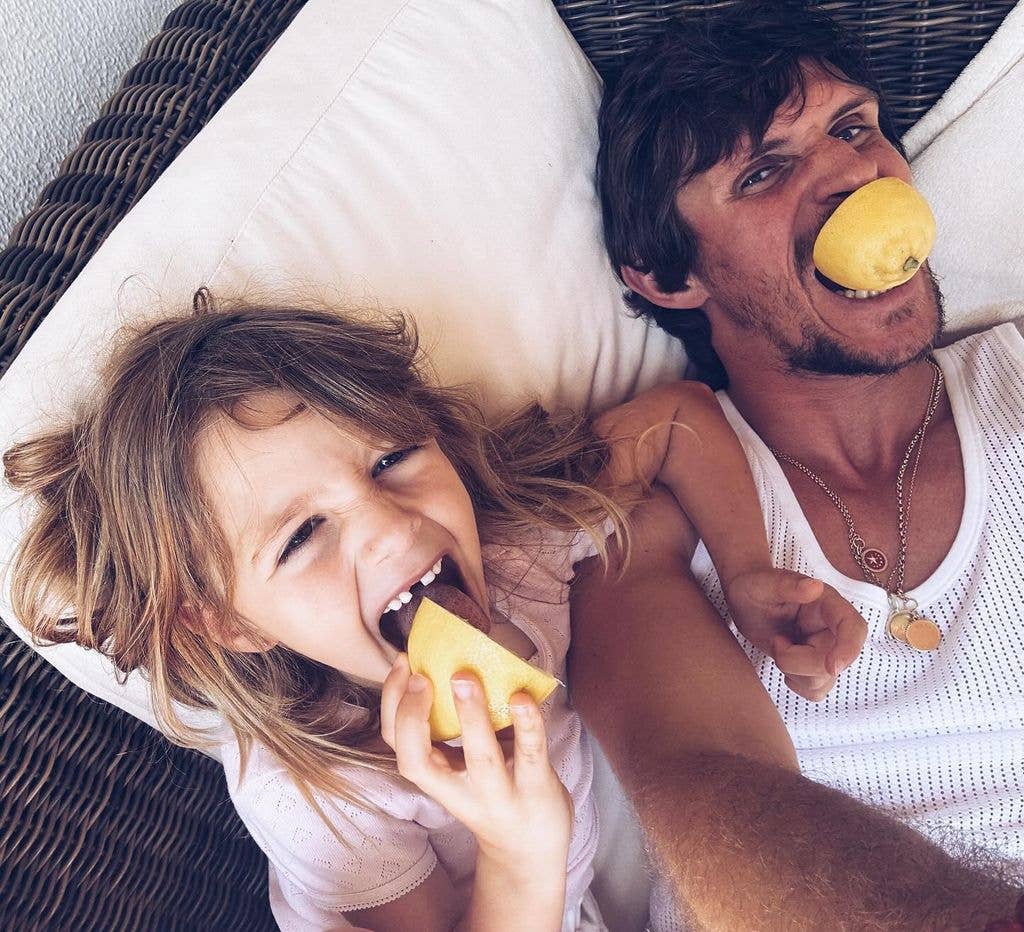 Jake hall and daughter river sucking lemons