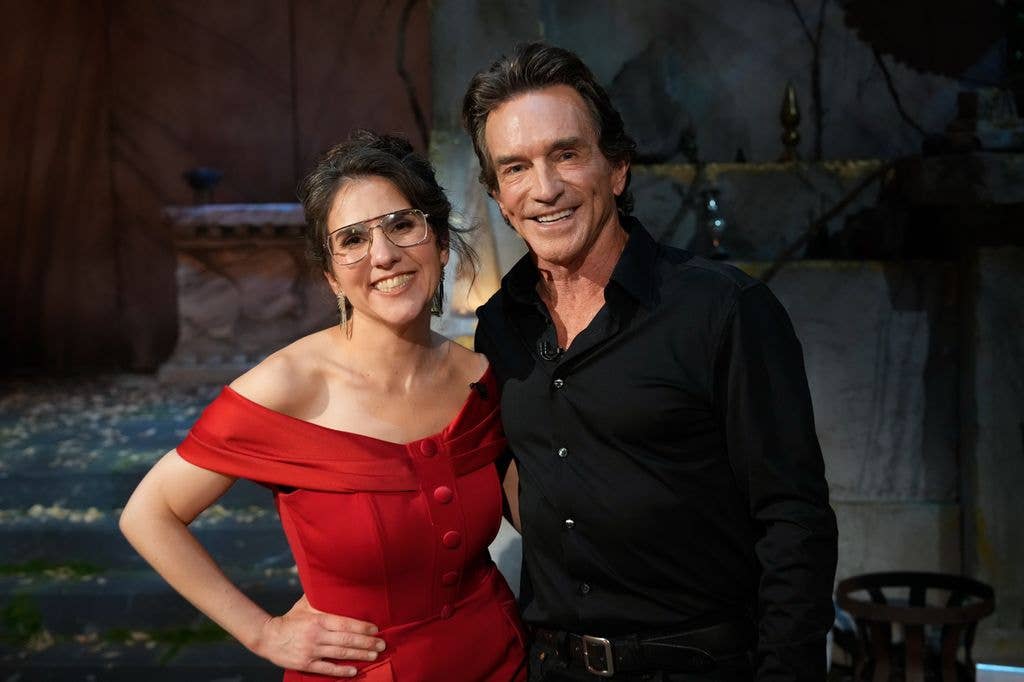 Survivor 50 winner Aubry Bracco and host Jeff Probst at the Survivor 50 Live Finale at the Paramount Studios lot in Los Angeles, California on May 20, 2026
