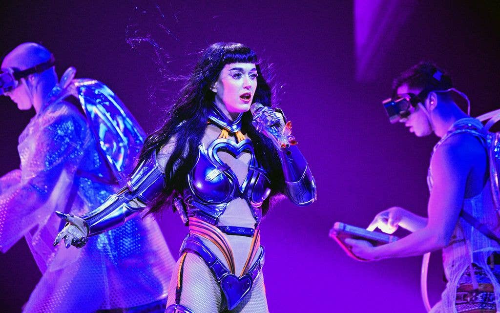 Katy Perry performs on stage during "The Lifetimes Tour" at The O2 Arena on October 13, 2025 in London, England.
