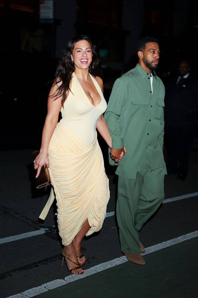 NEW YORK, NEW YORK - MAY 02: Ashley Graham and Justin Ervin seen at Jeff Bezos and Lauren Sánchez Bezos Met Gala pre-party at their NoMad apartment on May 02, 2026 in New York City. (Photo by Aeon/GC Images)