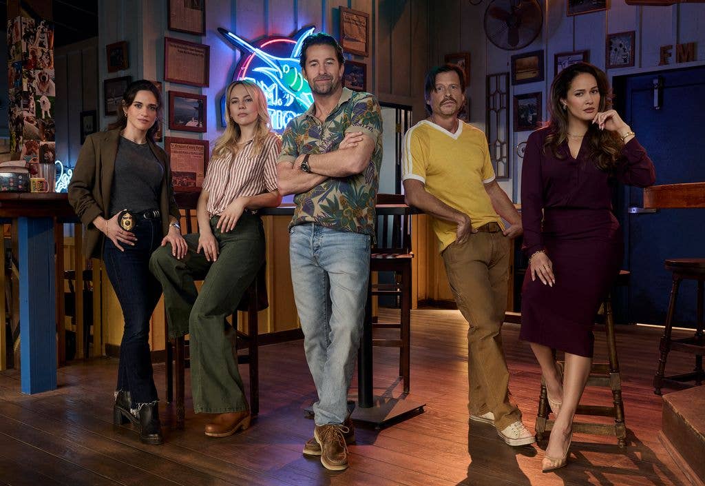 Bevin Bru as Melody 'Mel' Abreu, Adelaide Clemens as Catherine Delacroix, Scott Speedman as R.J. Decker, Kevin Rankin as Aloysius 'Wish' Aiken, and Jaina Lee Ortiz as Emilia 'Emi' Ochoa in RJ Decker