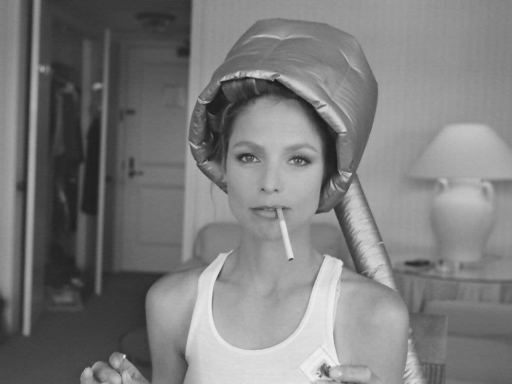 Kelly Lee Curtis pictured with her hair in a dryer