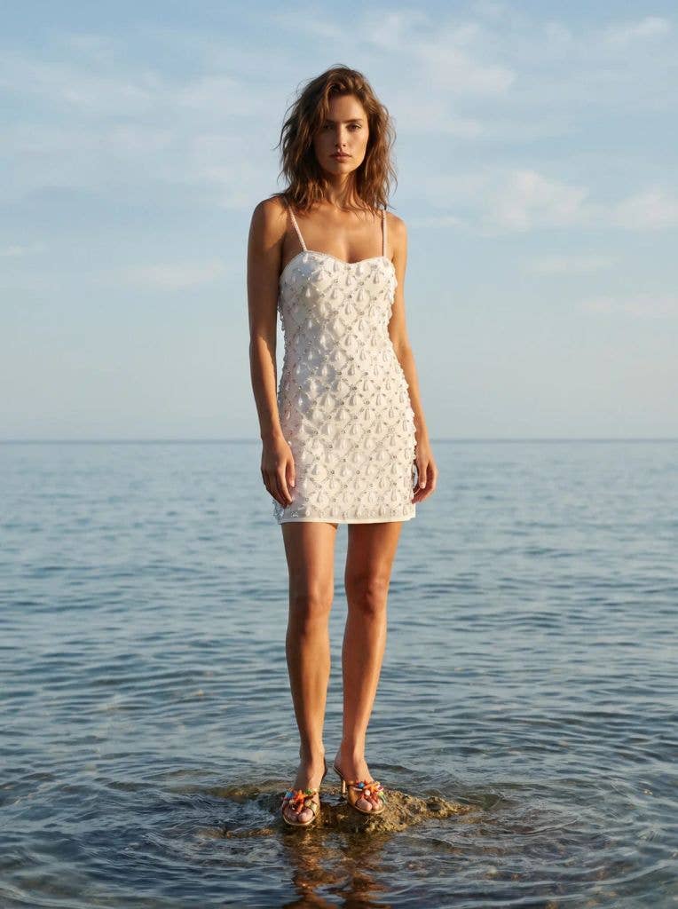 Arabella Hand Beaded Crystal Dress White

