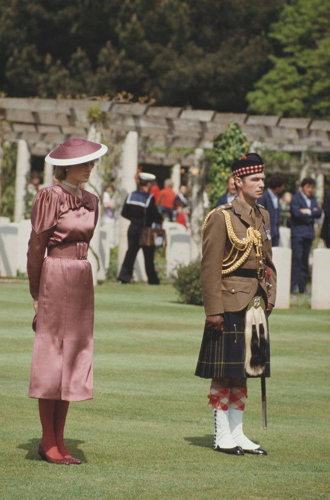 Diana in red with soldier in 1985