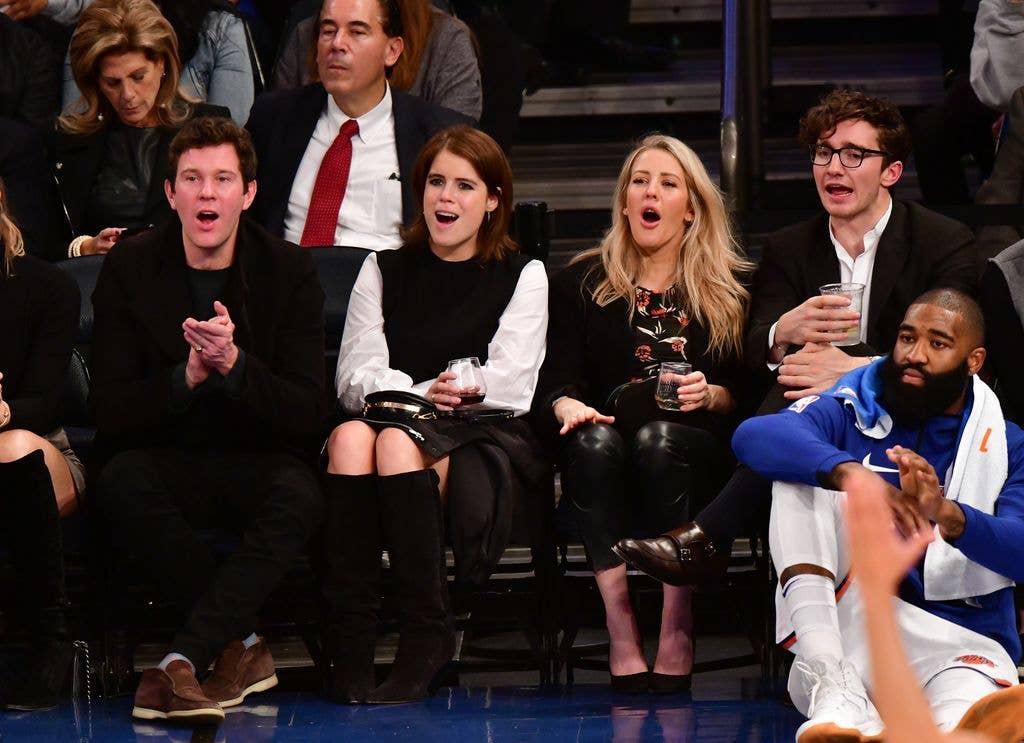 Eugenie, her future husband Jack Brooksbank and Ellie Goulding took in a Brooklyn Nets and New York Knicks game together at Madison Square Garden in 2017.