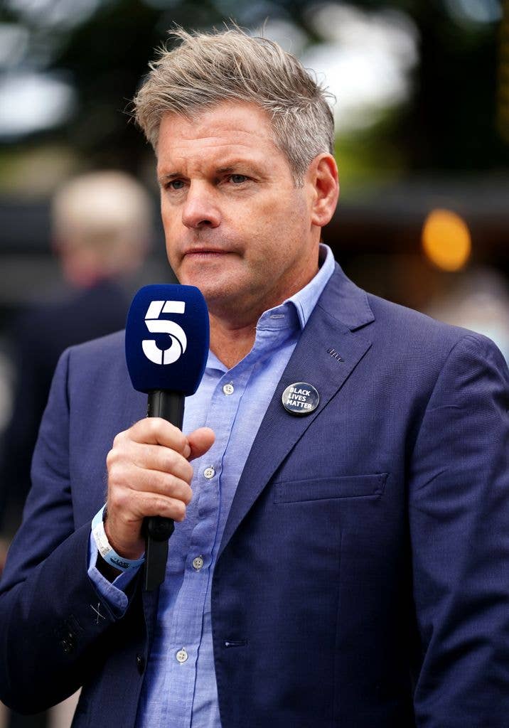 Mark Durden-Smith presenting outside the ground for Channel 5 before the Gallagher Premiership match at Twickenham Stoop, London