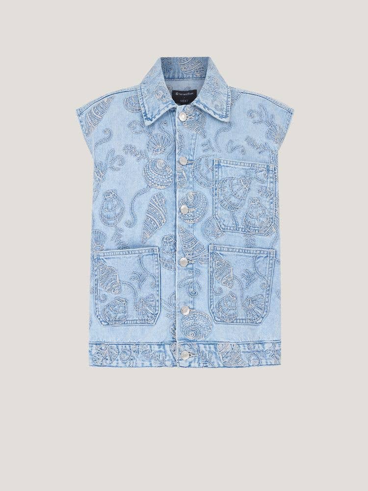 Light Blue National Trust x Next Denim Embroidered Gilet