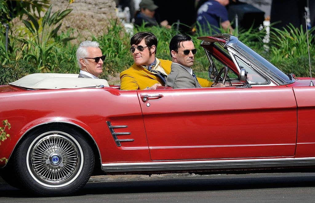 John Slattery,  Rich Sommer and Jon Hamm are seen filming "Mad Men" on March 05, 2013 in Los Angeles, California.