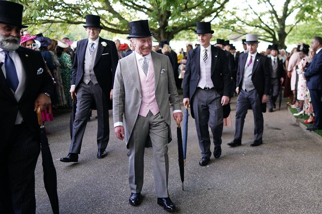 His Majesty was looking smart and happy at a garden party at Buckingham Palace in 2024. 