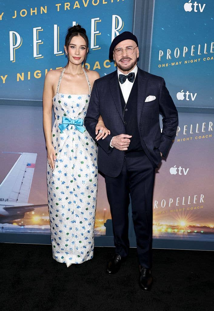 photo of ella bleu travolta and john travolta nyc premiere propeller one way night coach