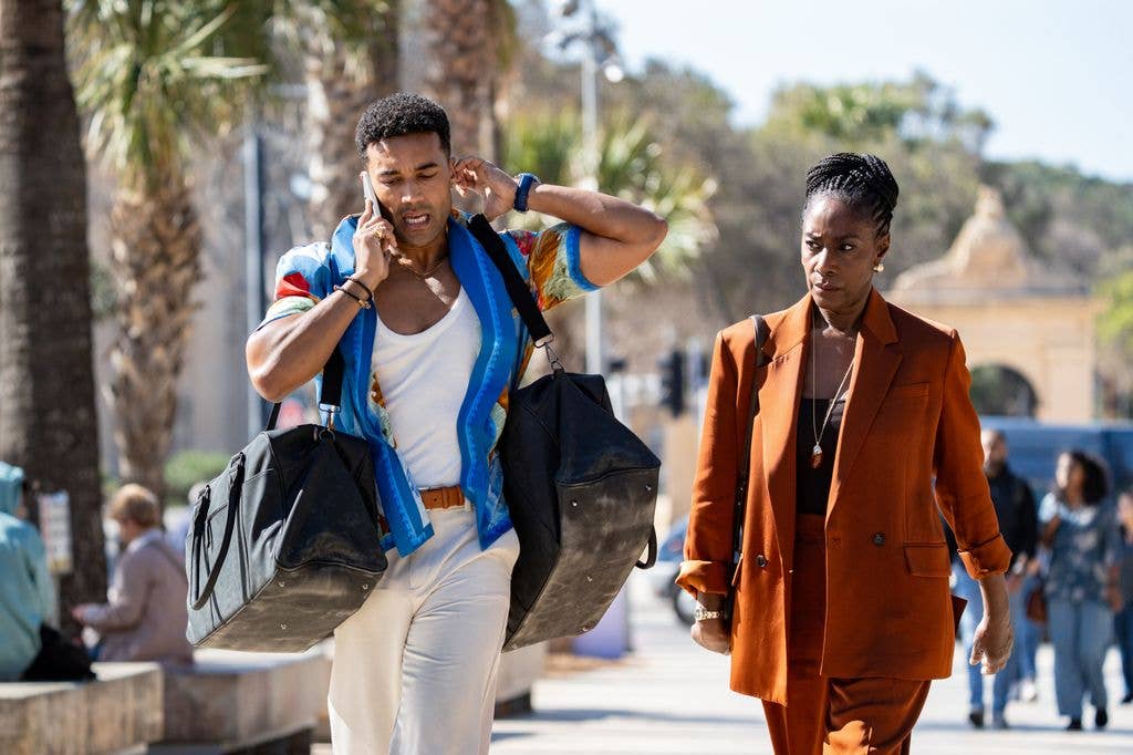 Ezra played by Devon Terrell and Isha played by Jacqueline Boatswain in The Assassin