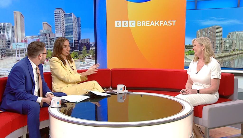 Jon Kay, Sally Nugent and Carol Kirkwood on BBC Breakfast