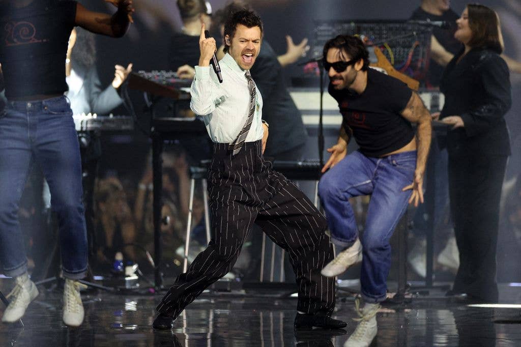 Harry Styles performing at the BRIT Awards