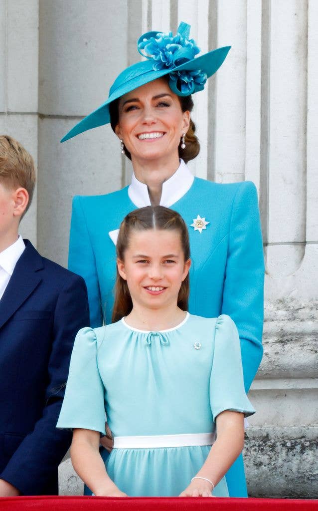 Charlotte and her mother Catherine coordinated in aquamarine outfits for Trooping the Colour in 2025
