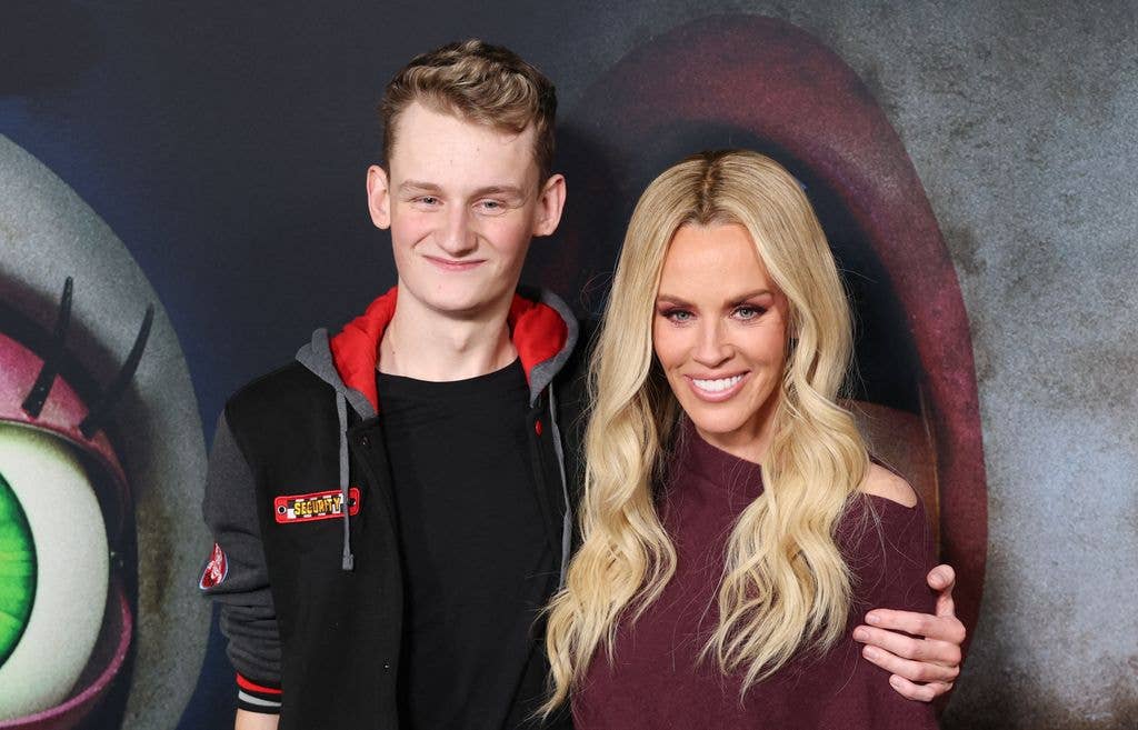 Jenny McCarthy and her son Evan Joseph Asher attend the premiere of Universal Pictures' "Five Nights at Freddy's 2" at the TCL Chinese theatre in Hollywood, California on December 2, 2025