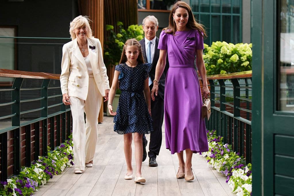 The Princess looked pretty in polka dots at Wimbledon in 2024. The young royal joined her mother in the Royal Box, wearing a navy and white Safiyaa dress, reminiscent of an Alessandra Rich dress that the Princess of Wales wore to the men's singles final in 2022. 