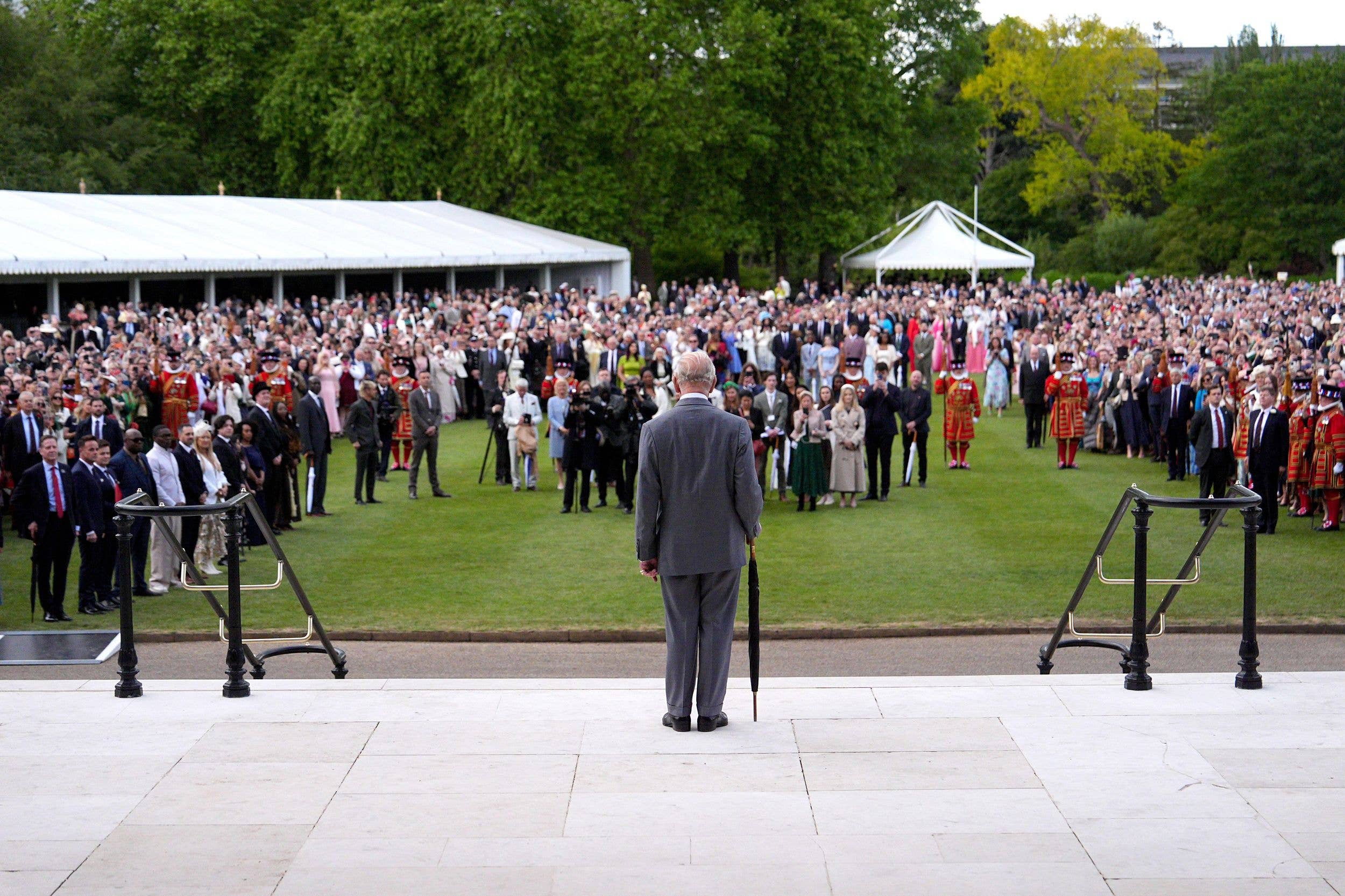 King Charles III arrives for the Royal Garden Party at Buckingham Palace, London, to celebrate the fiftieth anniversary of The King's Trust