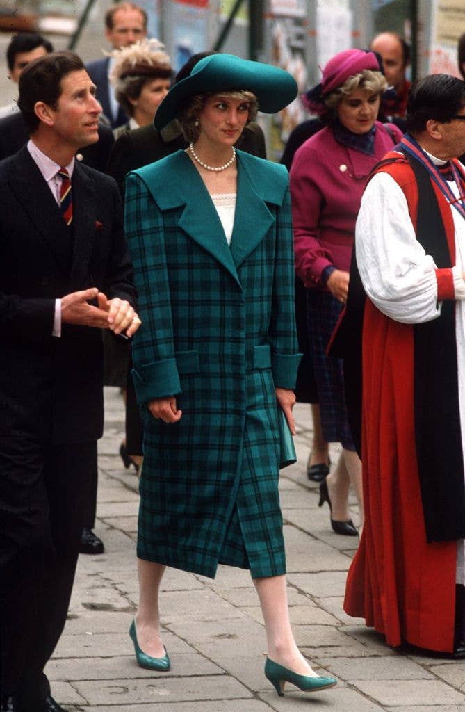 Prince Charles And Princess Diana In green check coat in Venice