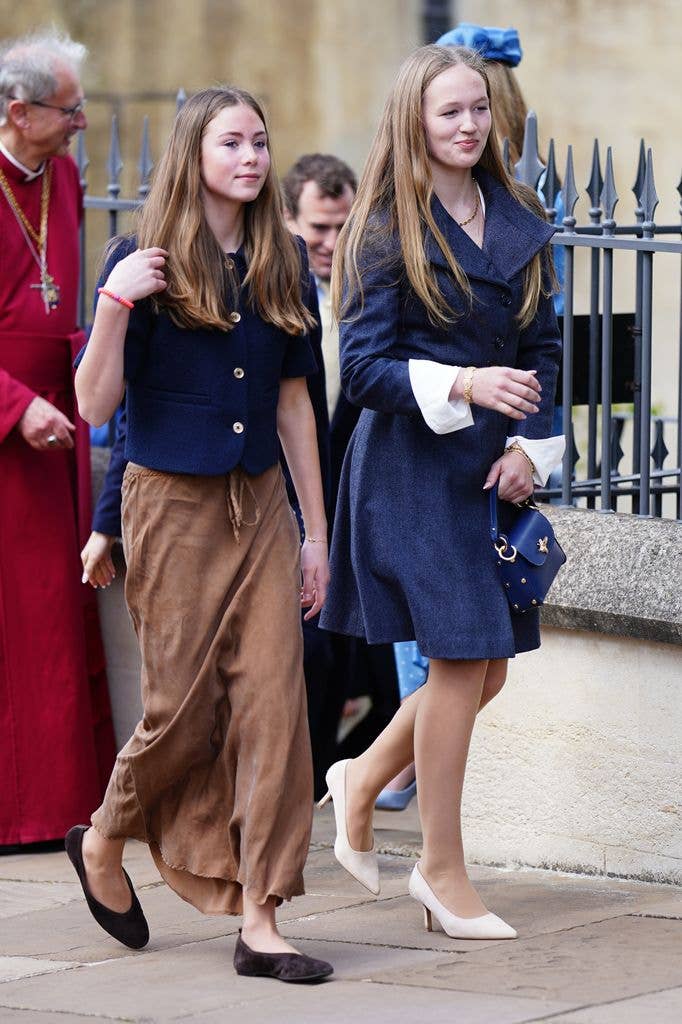 Harriet Sperling's daughter Georgina and Savannah Phillips seen leaving the Easter service on April 5