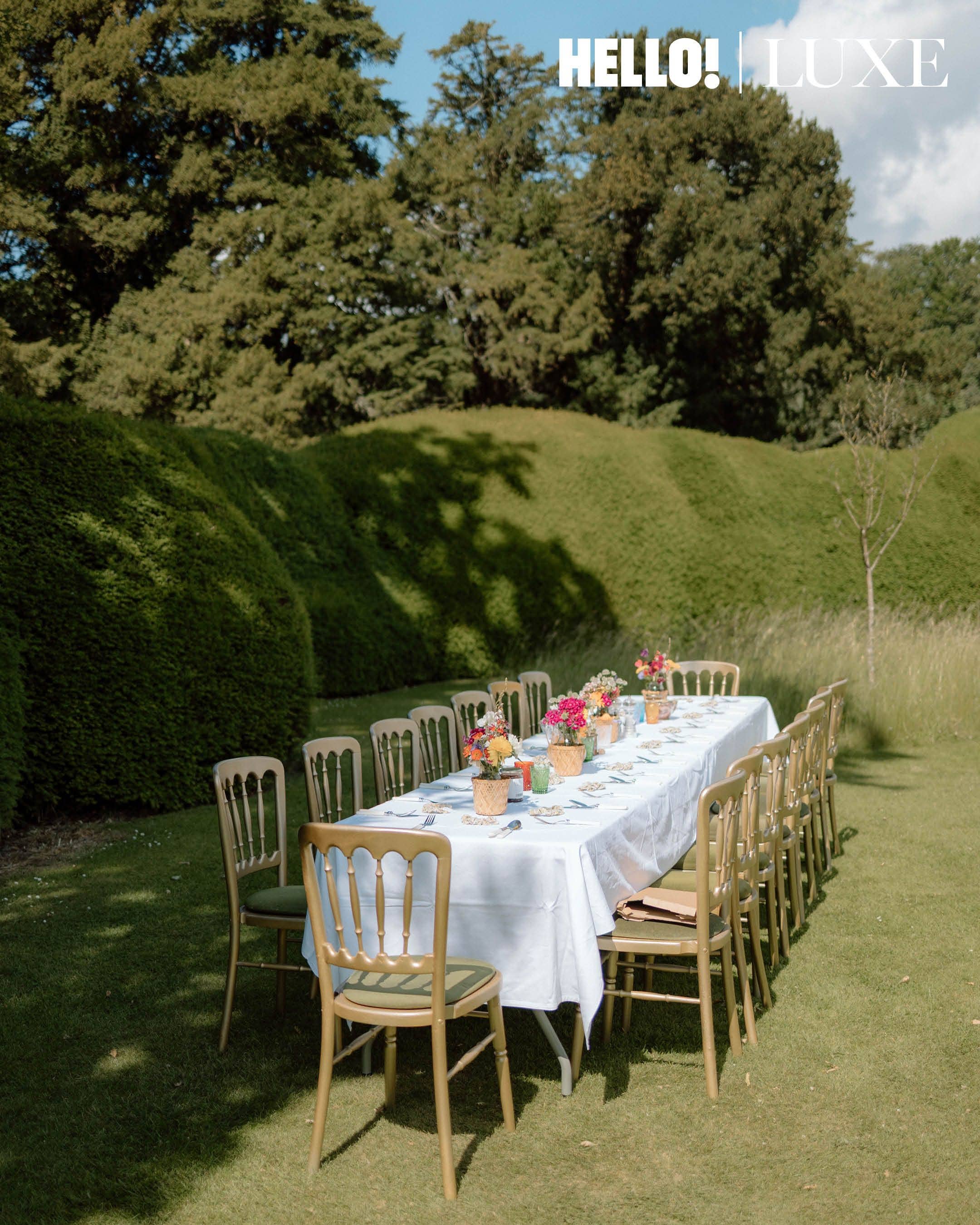 The setting for the bridal brunch: An outdoor banquet table arranged on the lawns of Hovingham Hall, where Lady Marina dined with her 13 bridesmaids and three maids of honour on the morning of the wedding