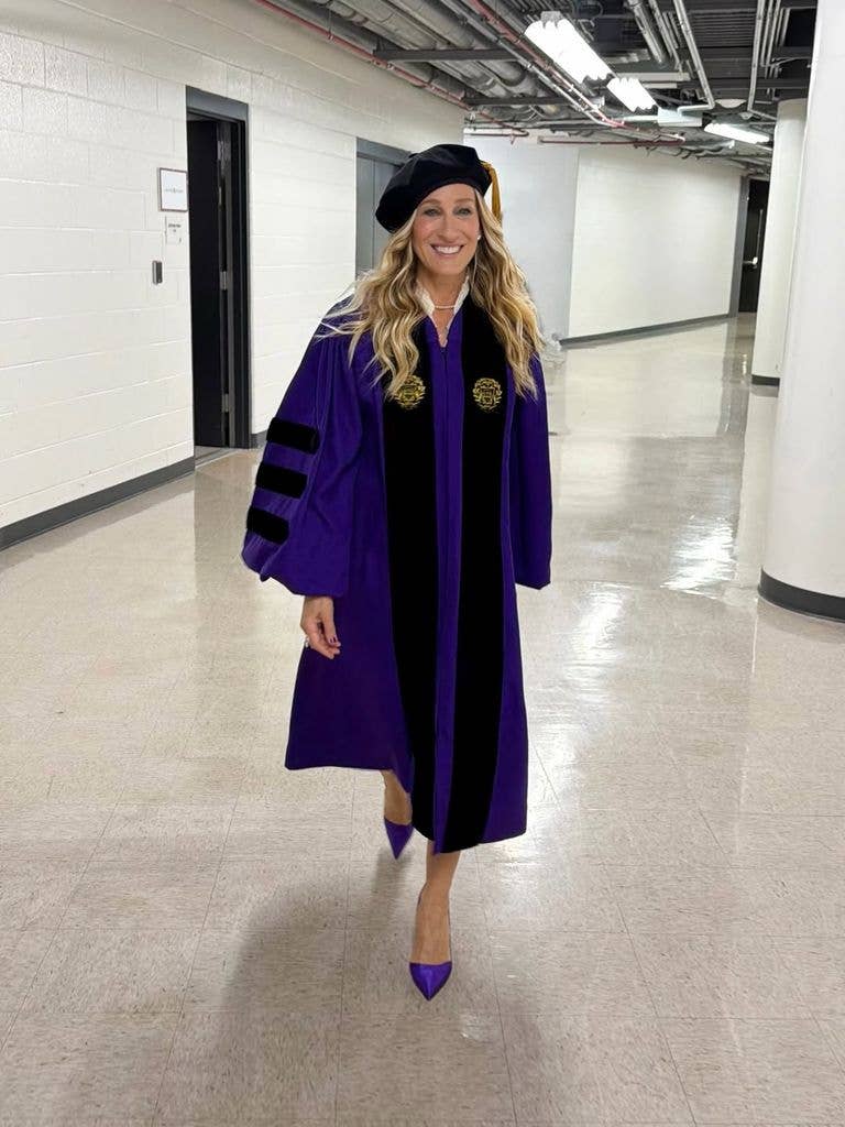 Sarah Jessica Parker prepares for the Northwestern University 2026 commencement ceremony on June 14, 2026, shared on Instagram