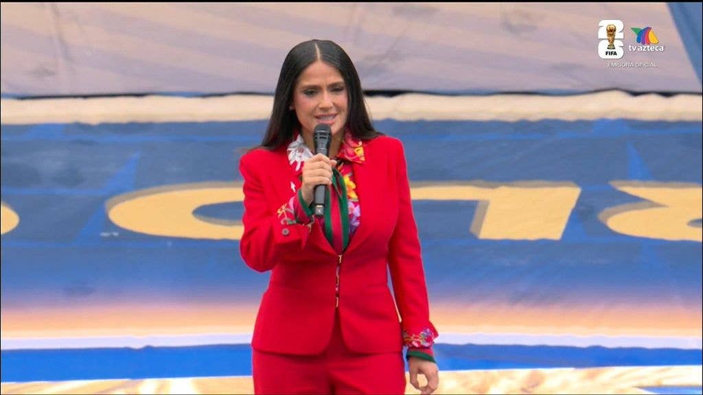 Salma Hayek delivers her welcome address at the FIFA 2026 World Cup opening ceremony in Mexico City
