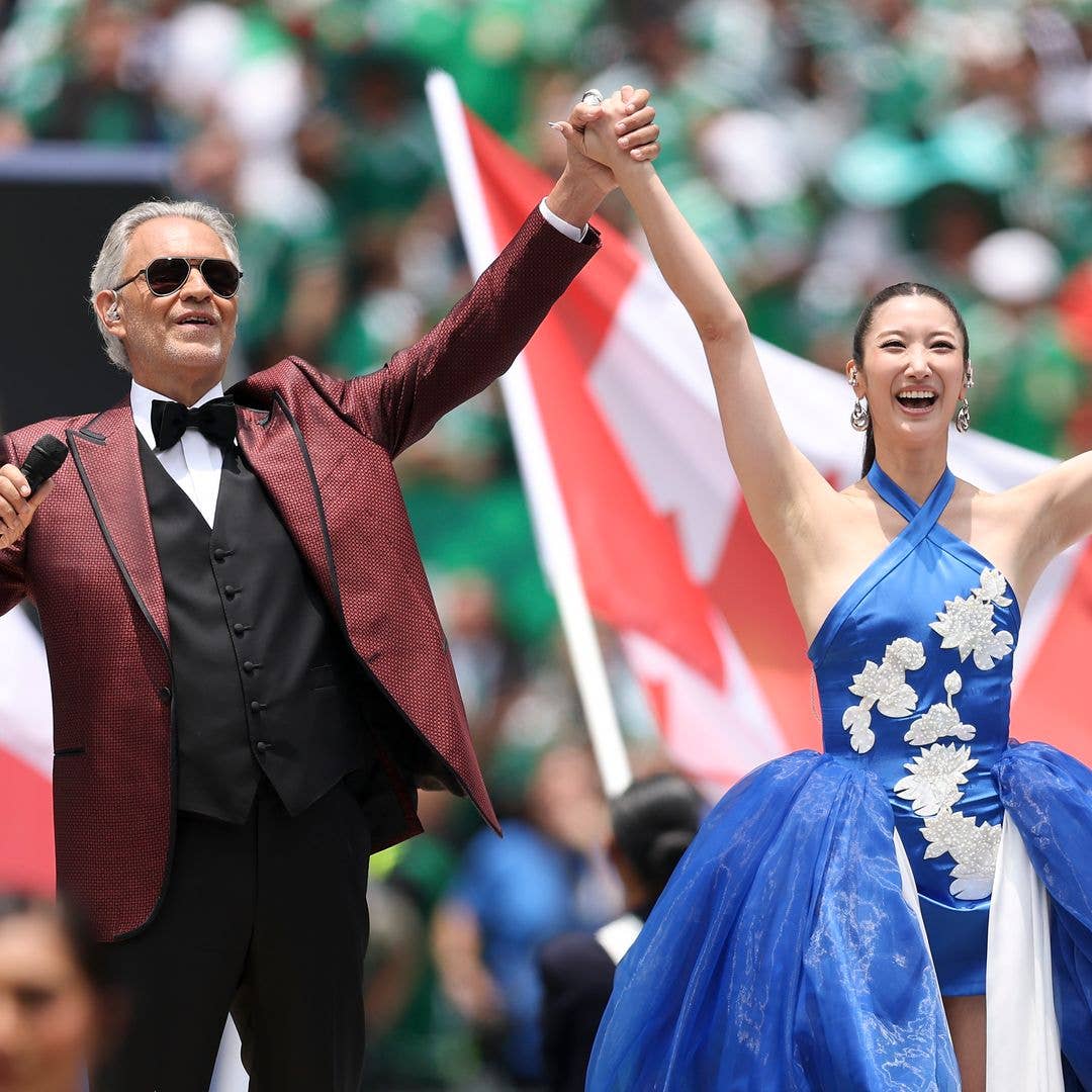 Andrea Bocelli and EJAE perform during the FIFA World Cup 2026 Group A match between Mexico and South Africa at Mexico City Stadium on June 11, 2026 in Mexico City, Mexico