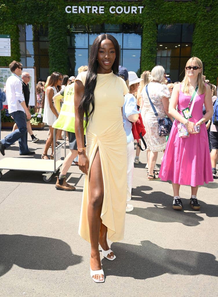 AJ Odudu attends day one of the 2026 Wimbledon Tennis Championships at the All England Lawn Tennis and Croquet Club on June 29, 2026 in London, England