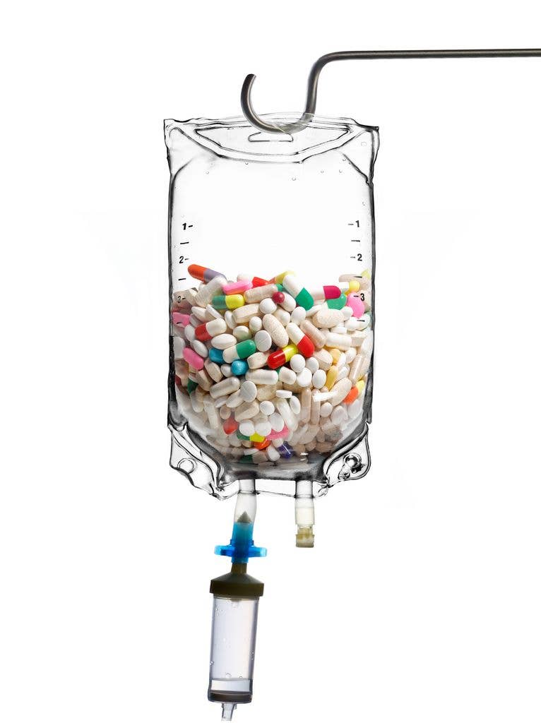 Drip with pills and capsules and tablets