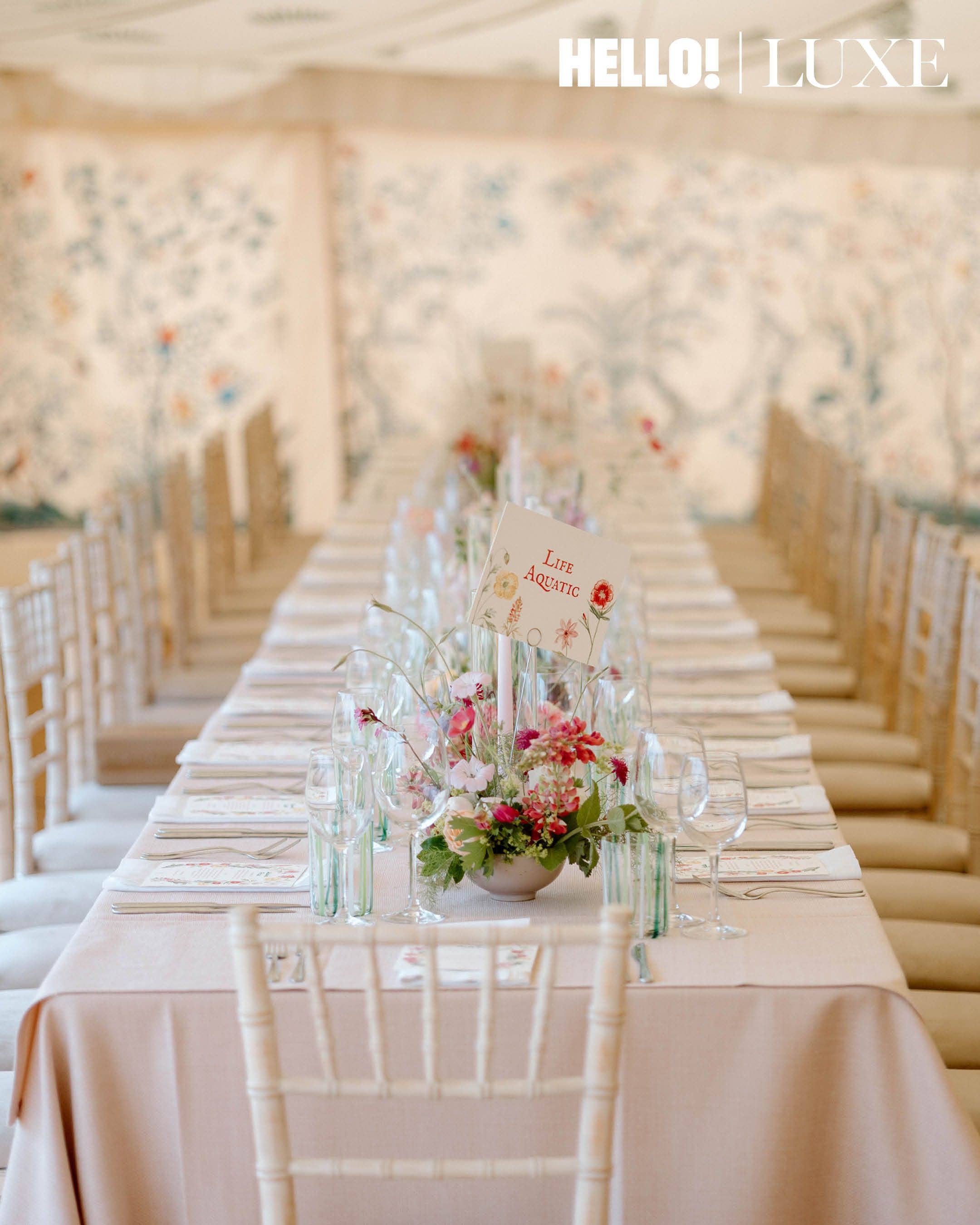 At the reception, each table was named after one of the couple's favourite films, including Wes Anderson's comedy drama Love Aquatic