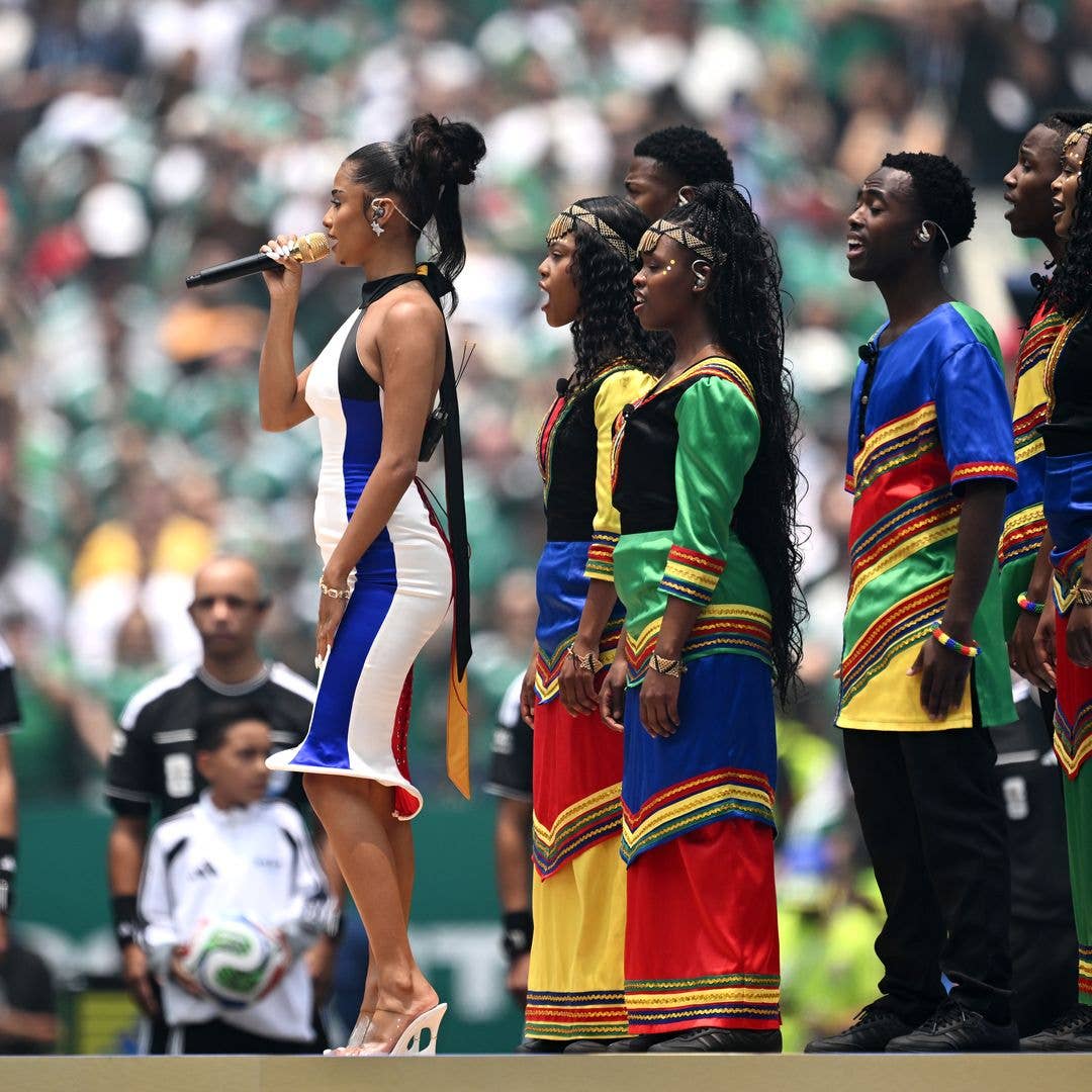 Tyla sings the South African national anthem during the FIFA World Cup 2026 Group A match between Mexico and South Africa at Mexico City Stadium on June 11, 2026 in Mexico City, Mexico.