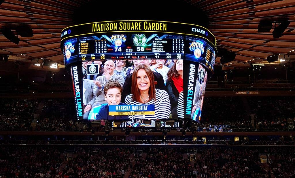 August Hermann and Mariska Hargitay attend the Milwaukee Bucks vs New York Knicks game at Madison Square Garden on January 10, 2016 in New York City.