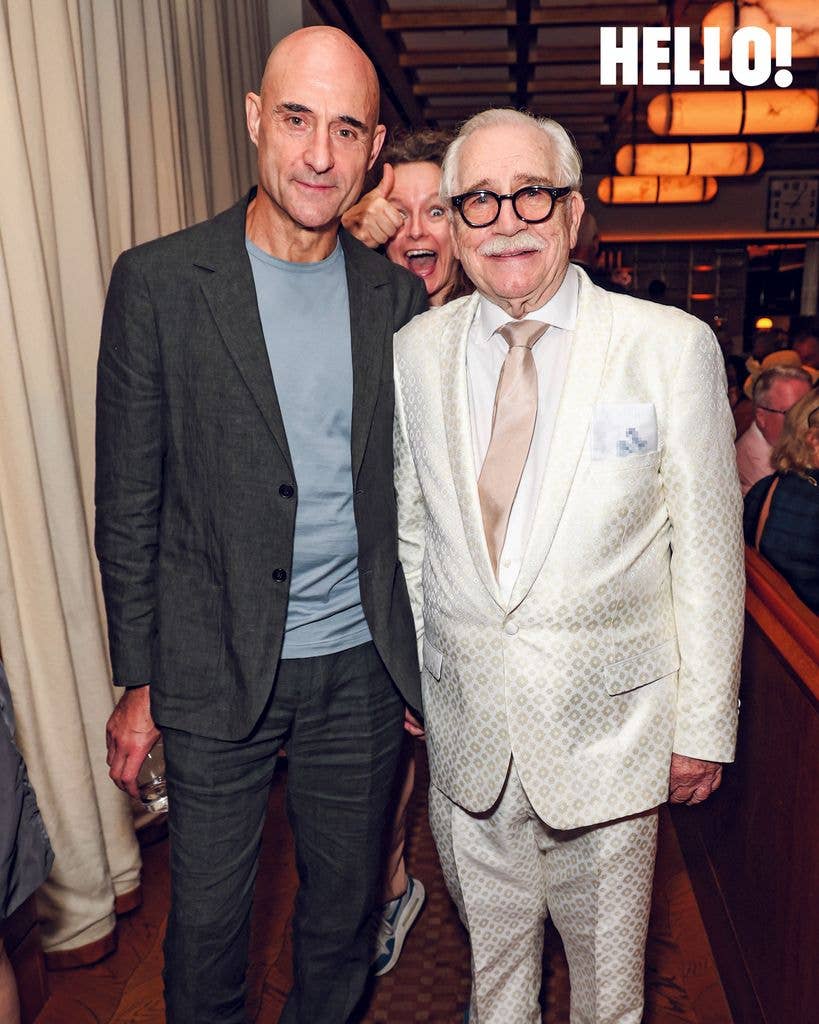 Brian poses with fellow actor Mark Strong as the actress Samantha Morton photobombs their picture