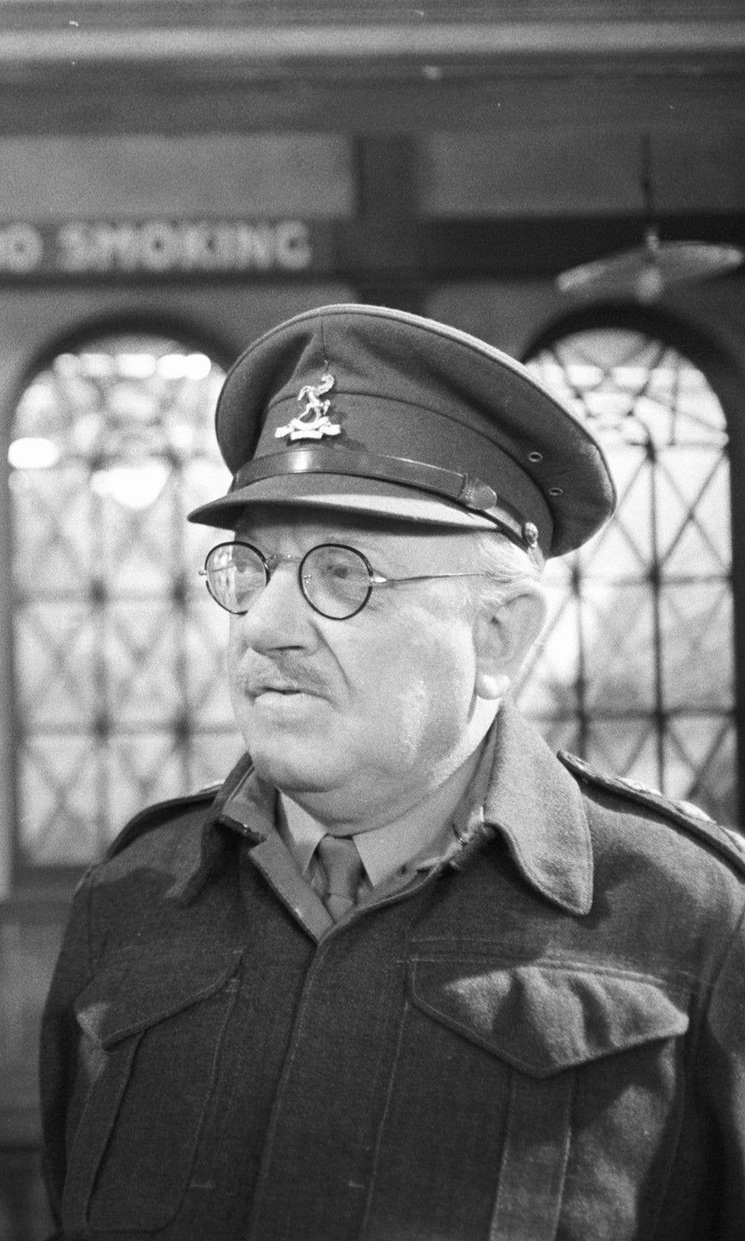Black-and-white image of John Laurie and Arthur Lowe in Dad's Army