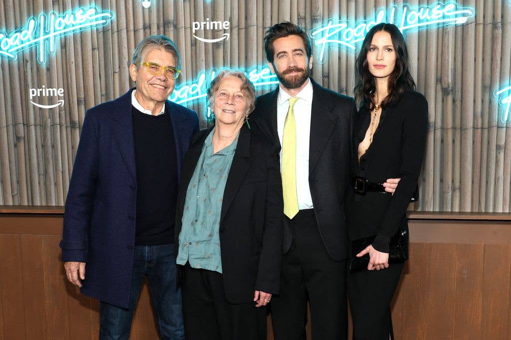 Stephen Gyllenhaal, Naomi Foner Gyllenhaal, Jake Gyllenhaal, and Jeanne Cadieu attend the "Road House" New York Premiere at Jazz at Lincoln Center on March 19, 2024.