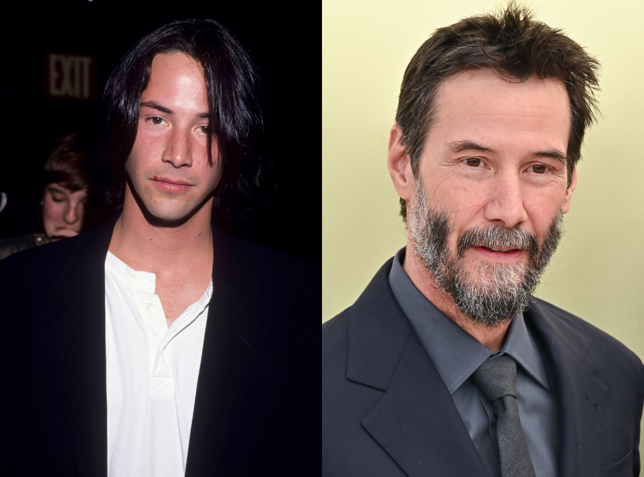 Split image of Keanu Reeves in 1993 and present day.