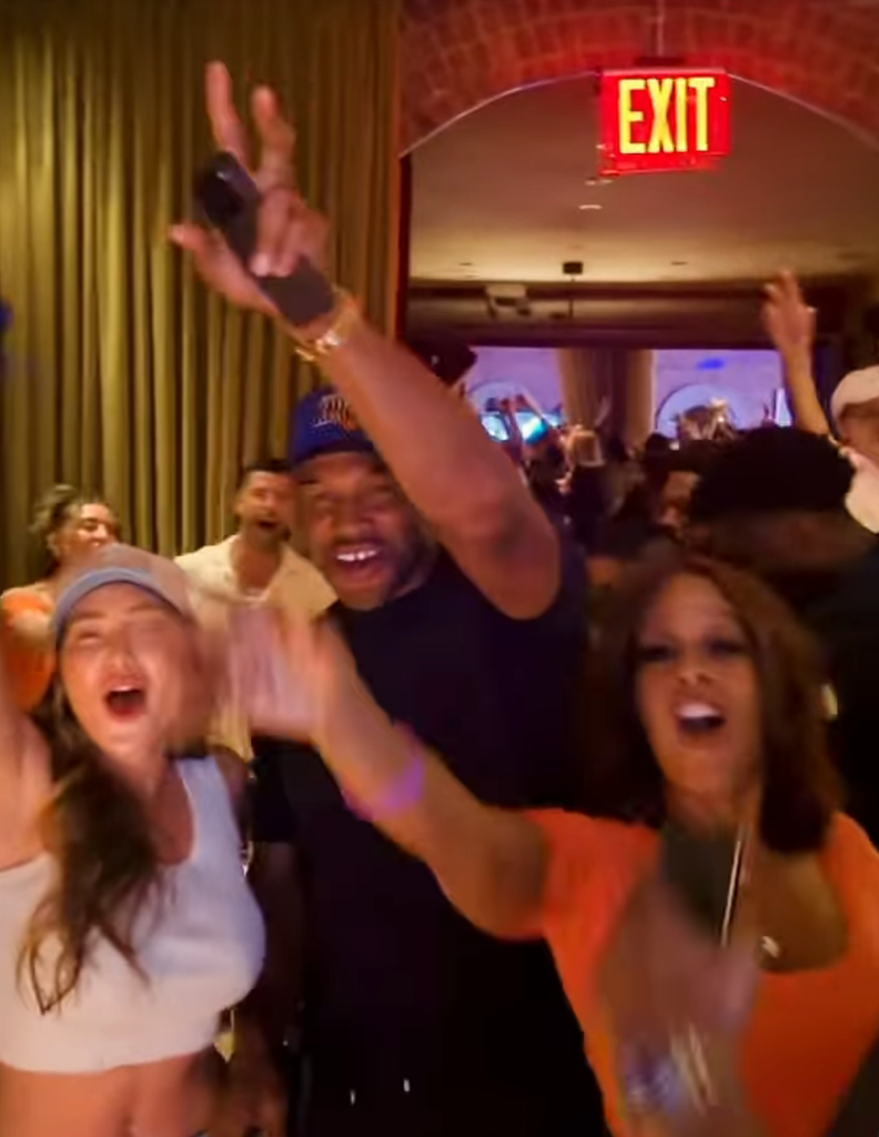 Gayle King celebrating the Knicks NBA Finals win on June 13, 2026 with Michael Strahan 