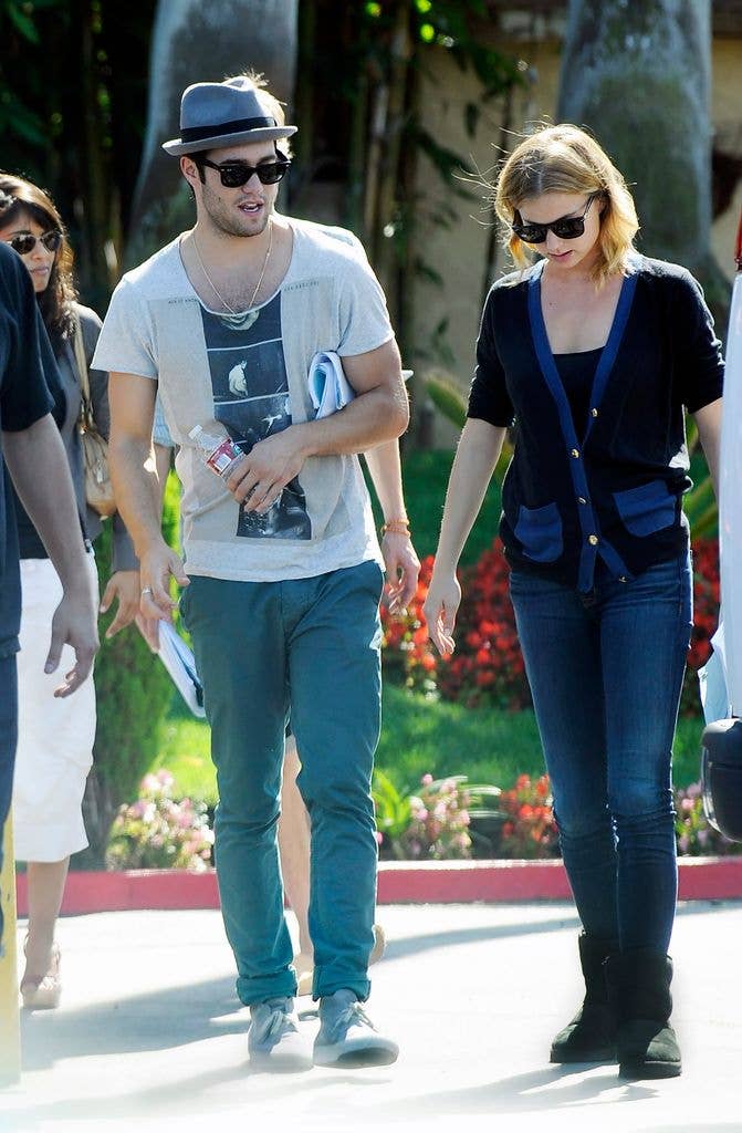 Josh Bowman and Emily VanCamp are seen on the movie set of 'Revenge' on October 01, 2012 in Los Angeles, California.