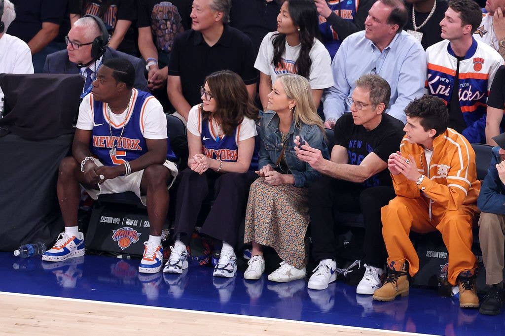 Tracy Morgan, Tina Fey, Christine Taylor, Ben Stiller and Timothee Chalamet knicks