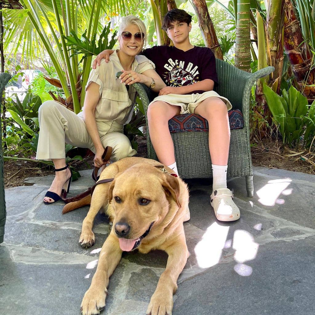 selma blair and her son arthur with their dog