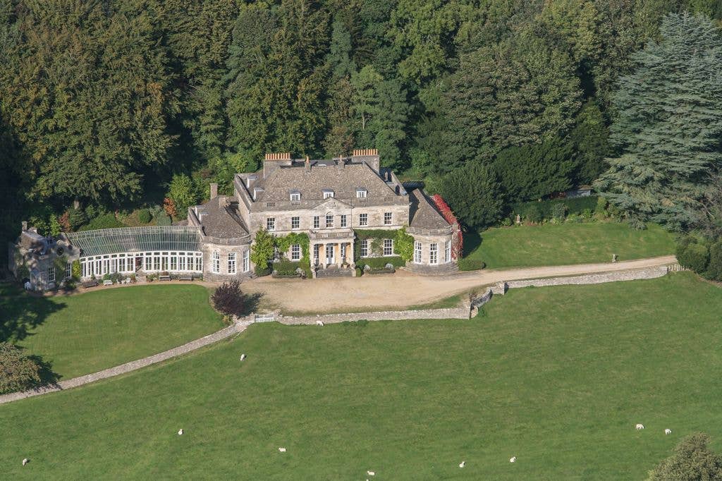 Aerial view of Gatcombe Park where Princess Anne lives