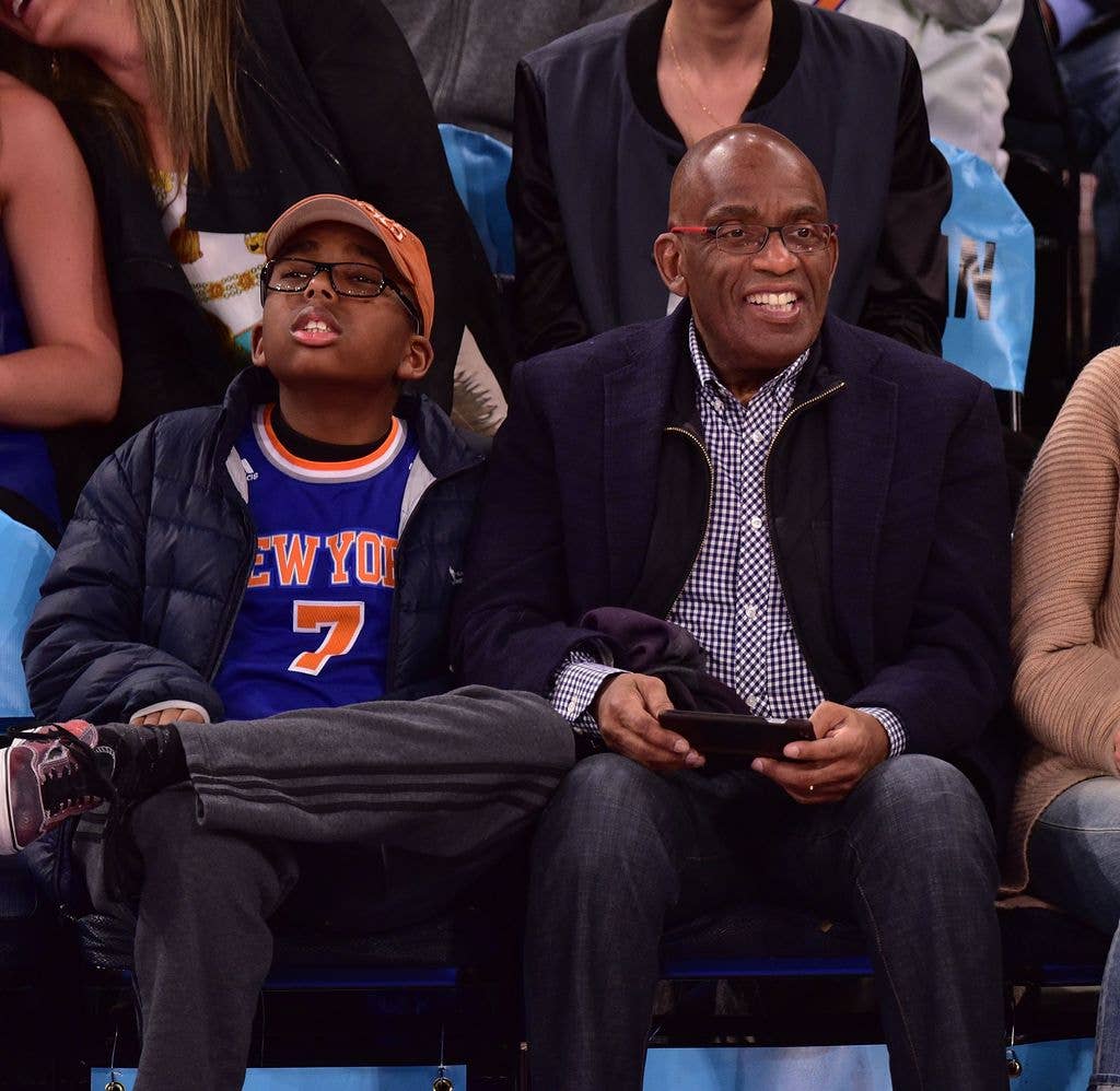 Nicolas Roker and Al Roker attend Golden State Warriors vs New York Knicks game at Madison Square Garden on February 7, 2015 in New York City