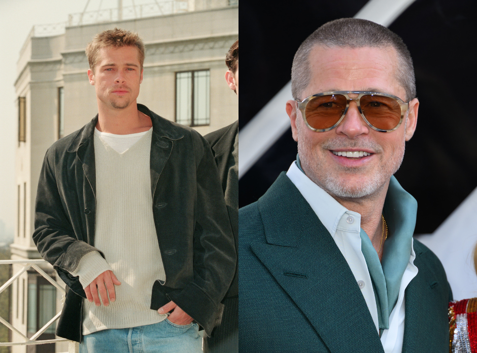 Split image of Brad Pitt shown in the '90s and present day.